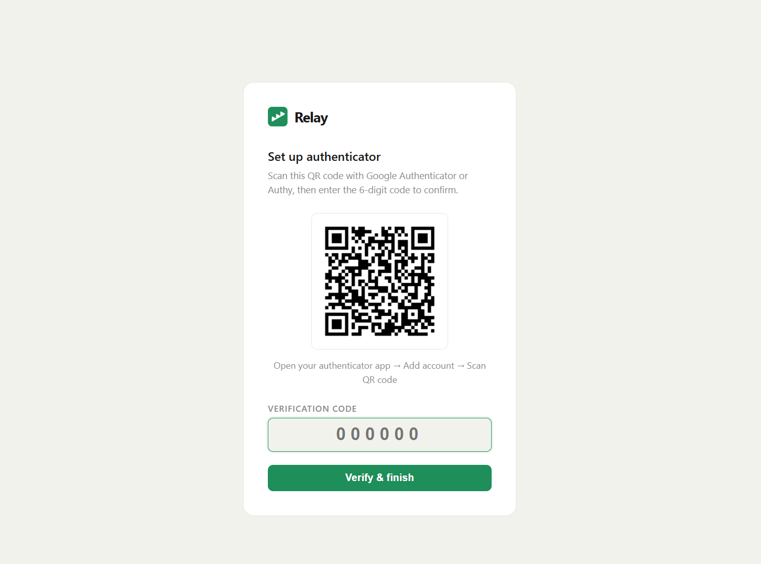 The TOTP QR code shown during first-time setup