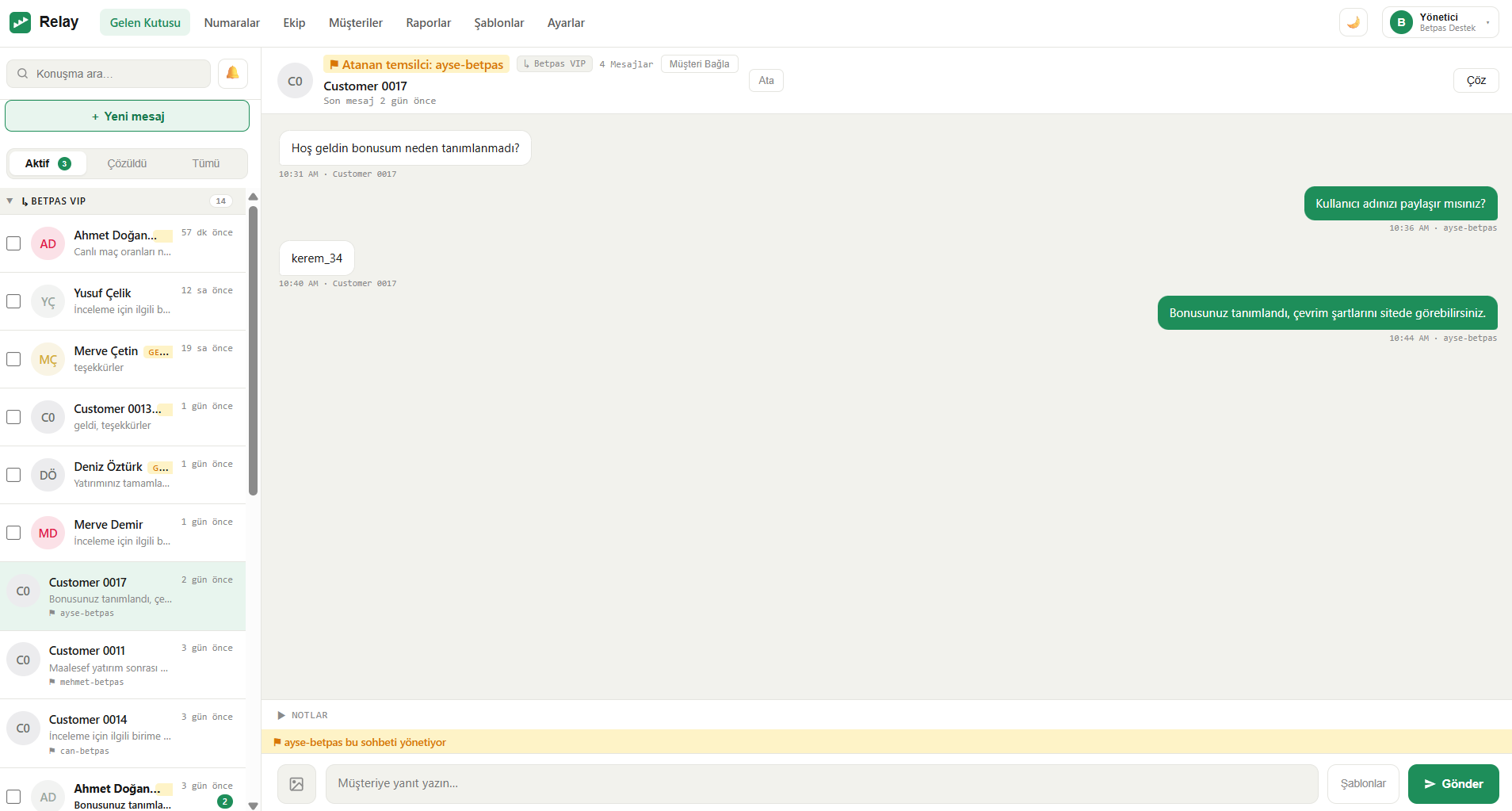 An agent's chat showing the "Assigned to" owner indicators