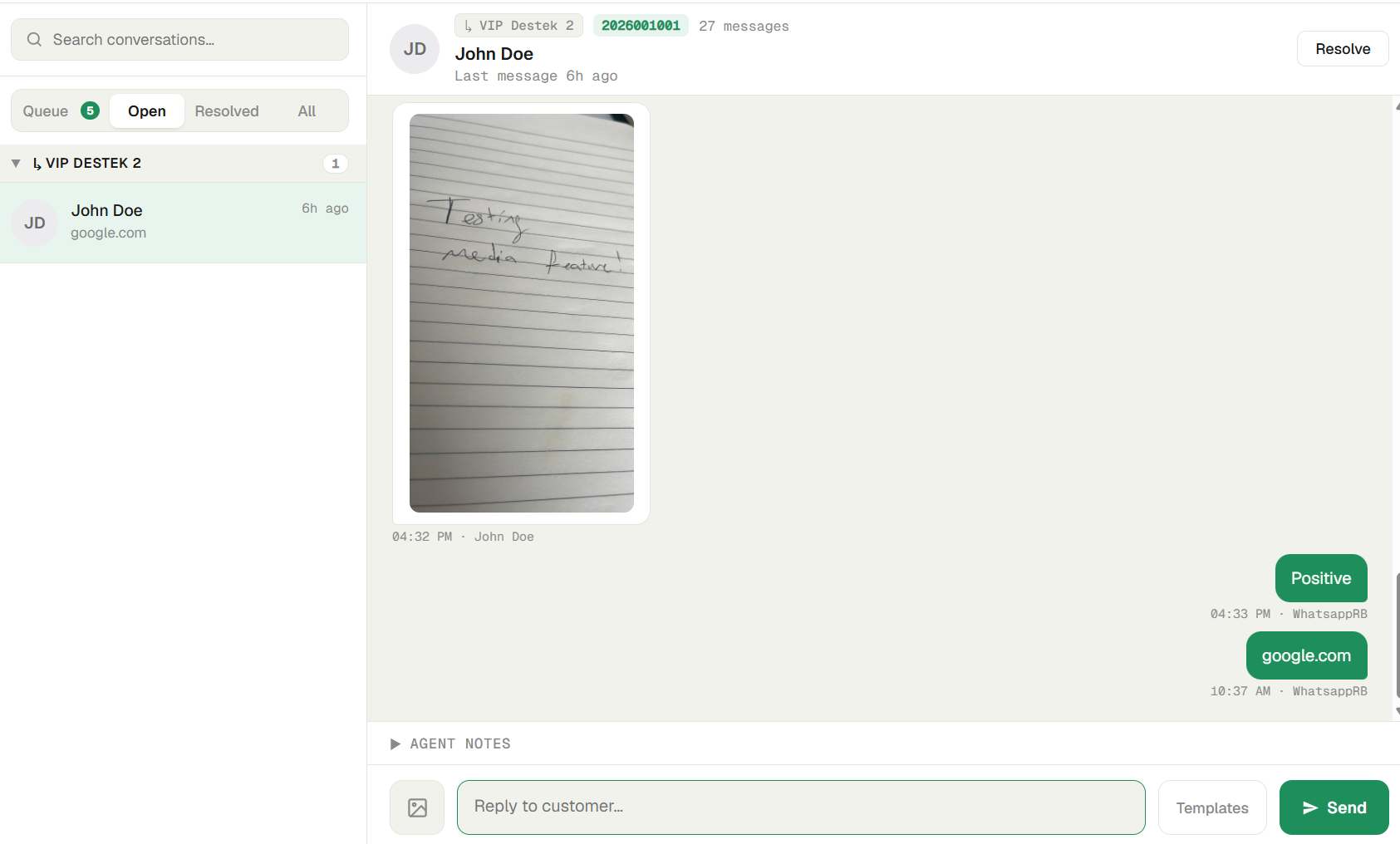 A conversation with an inbound image and a voice note