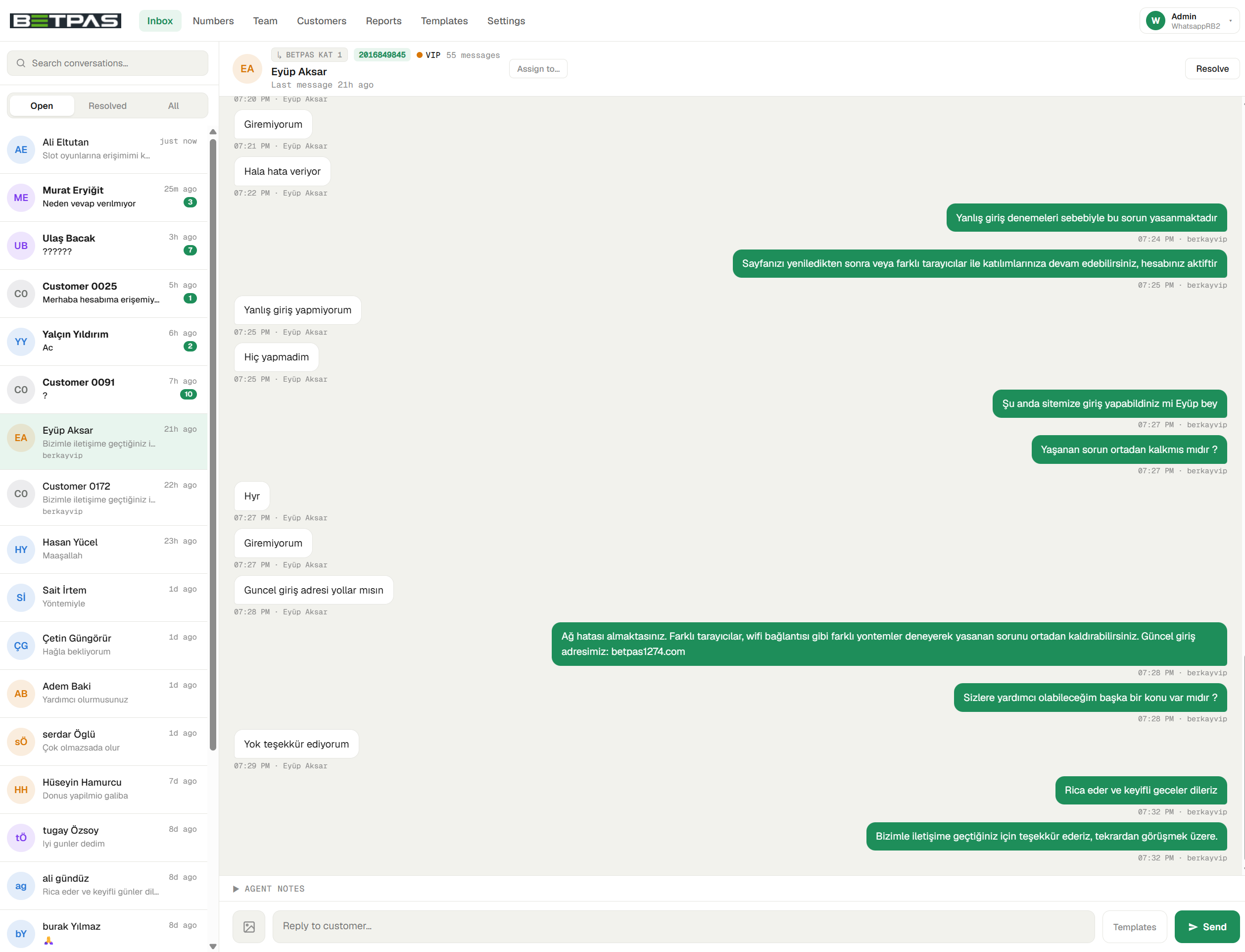 The Inbox: conversation list and an open chat