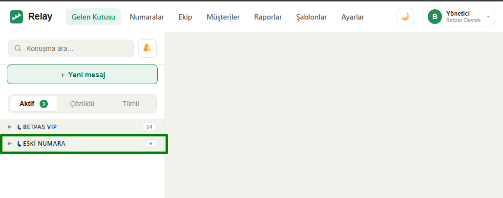 A removed number's conversations under the Previous number header