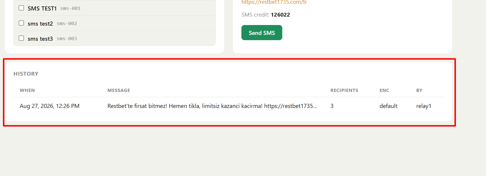 SMS history