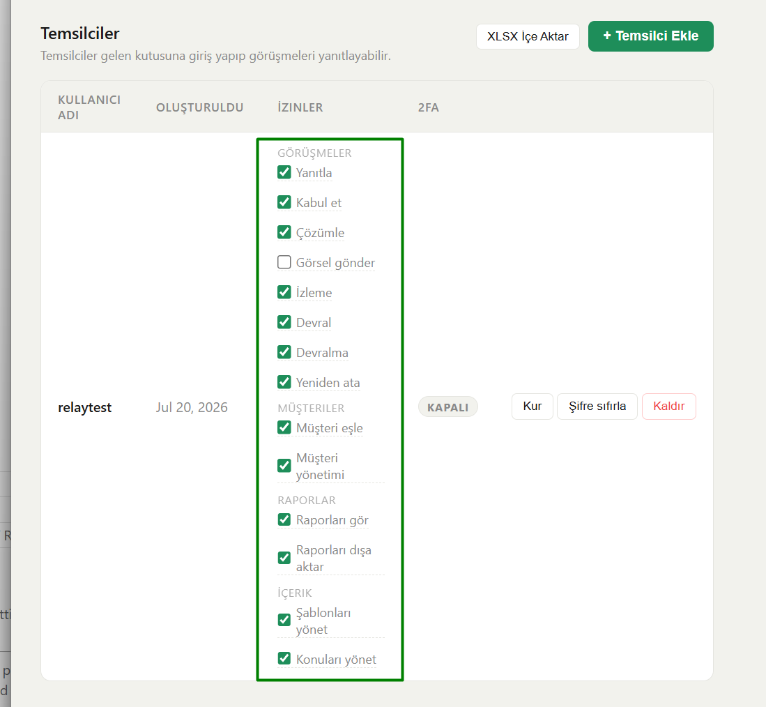 Agent permission checkboxes grouped by section