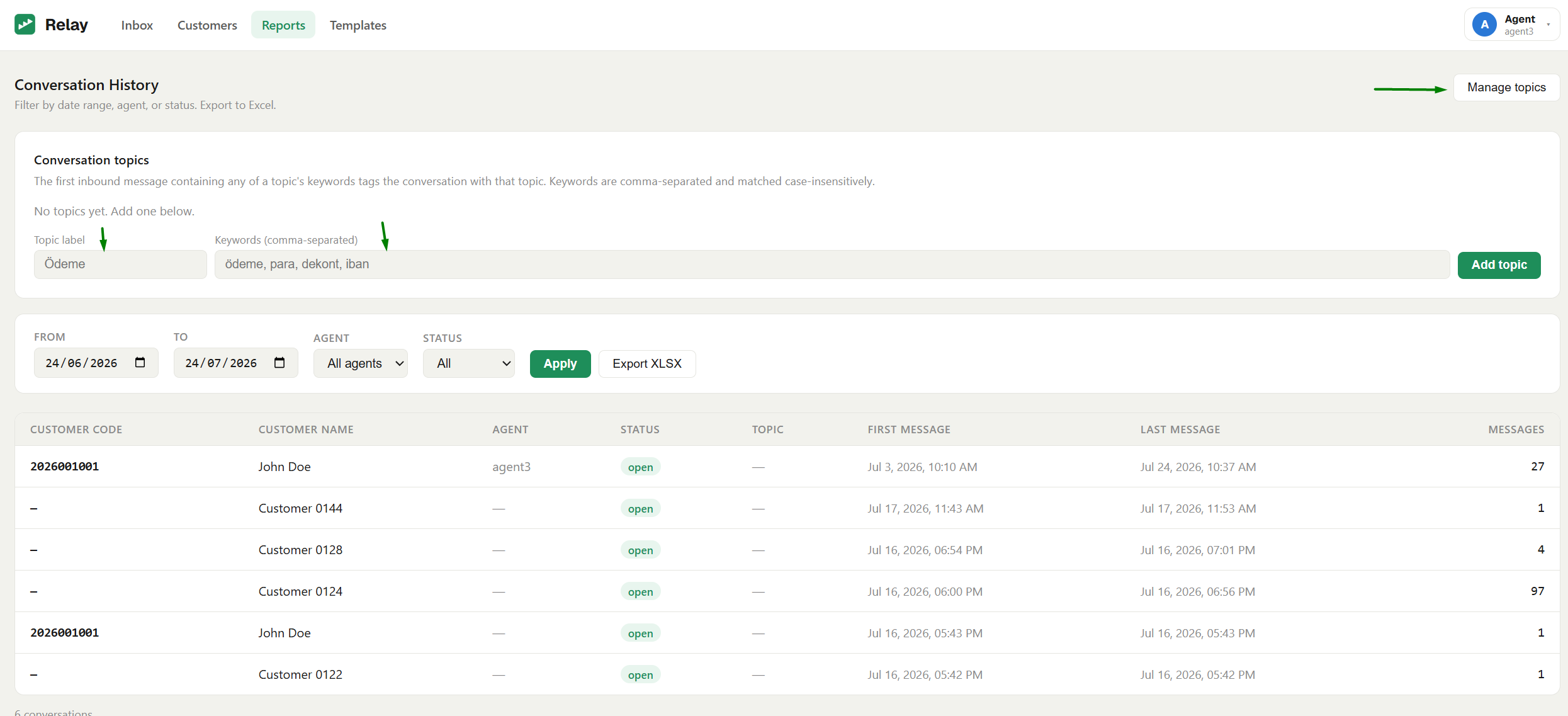 Manage topics dialog